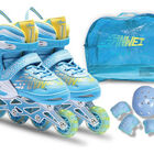 Patines En Linea Ni&ntilde;o Ajustable Ruedas Led + Protecciones Azul Talla M Little Monkey