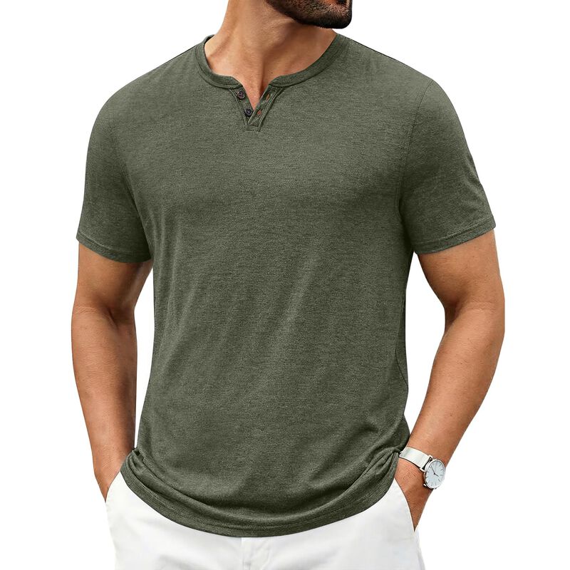 Camiseta Coofandy Cuello V 2 Botones Verde Mili... image number null