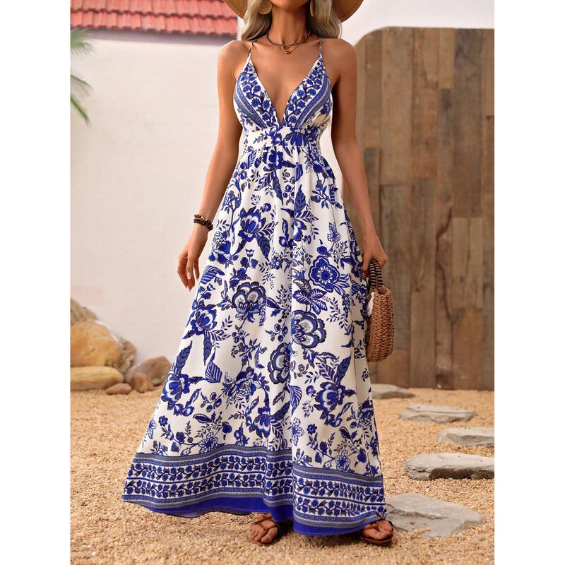 Vestido Boho Maxi Makemechic Azul con Estampado... image number null