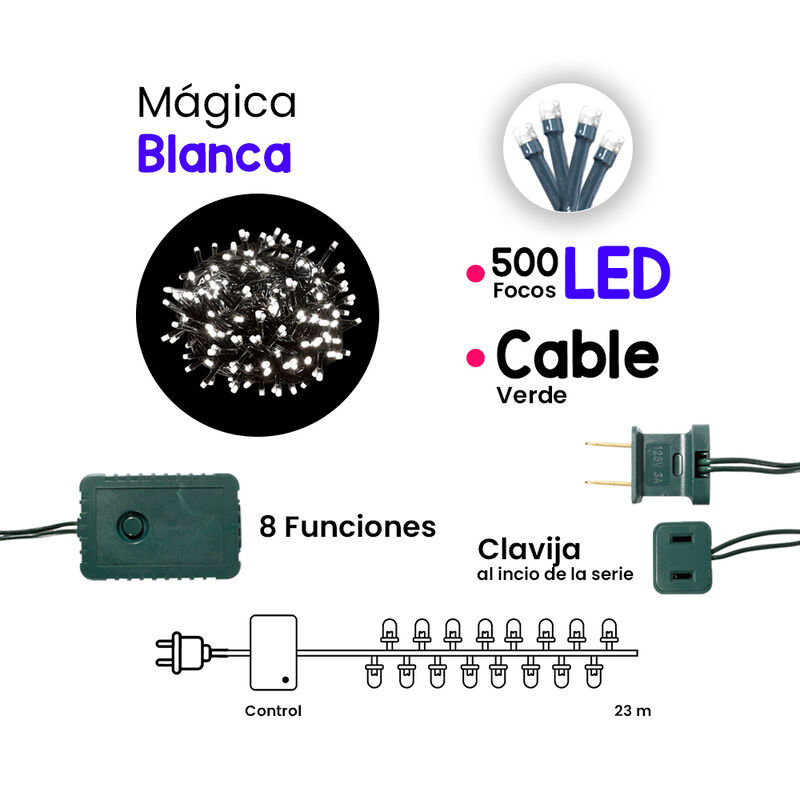 Serie De Luces Blanca Navide&ntilde;a 500 Luz Led 8 Fu... image number null