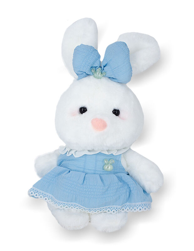 Peluche De Conejito Blanco Con Vestido Y Mo&ntilde;o image number null