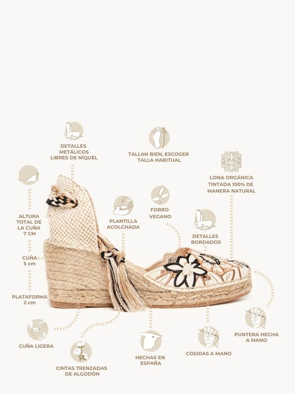 Alpargata de Cu&ntilde;a Media Romero Bordada Arena image number null