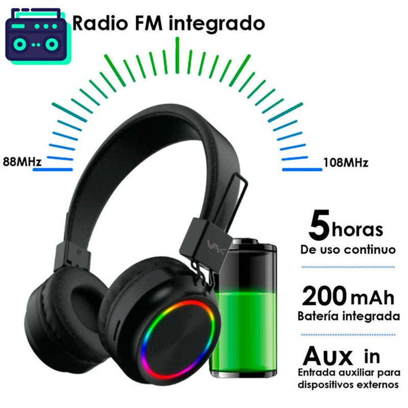 Audífonos Vak 2026 Bluetooth Fm Entrada Sd Aux ... image number null