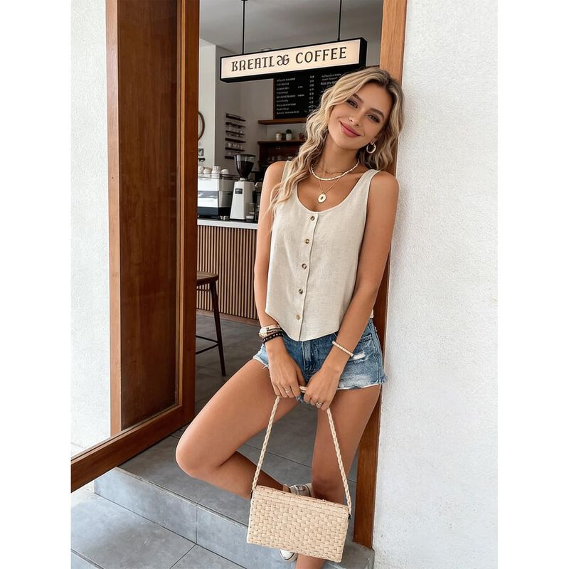 Top sin mangas Idealsanxun beige cuello redondo... image number null