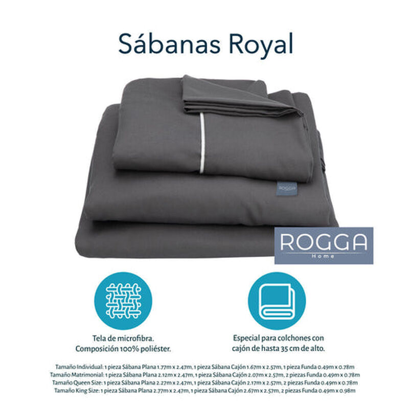 Juego de S&aacute;banas Individuales Royal Touch Gris ... image number null