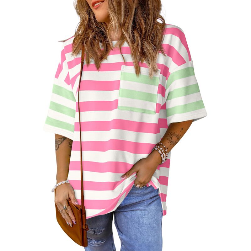 Camiseta Tankaneo Oversized Rayas y Bloques de ... image number null