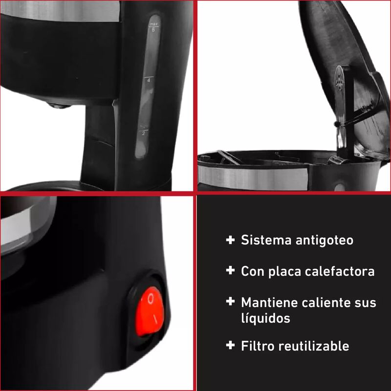 Cafetera Semiautom&aacute;tica 6 Tazas Goteo Filtro Pe... image number null