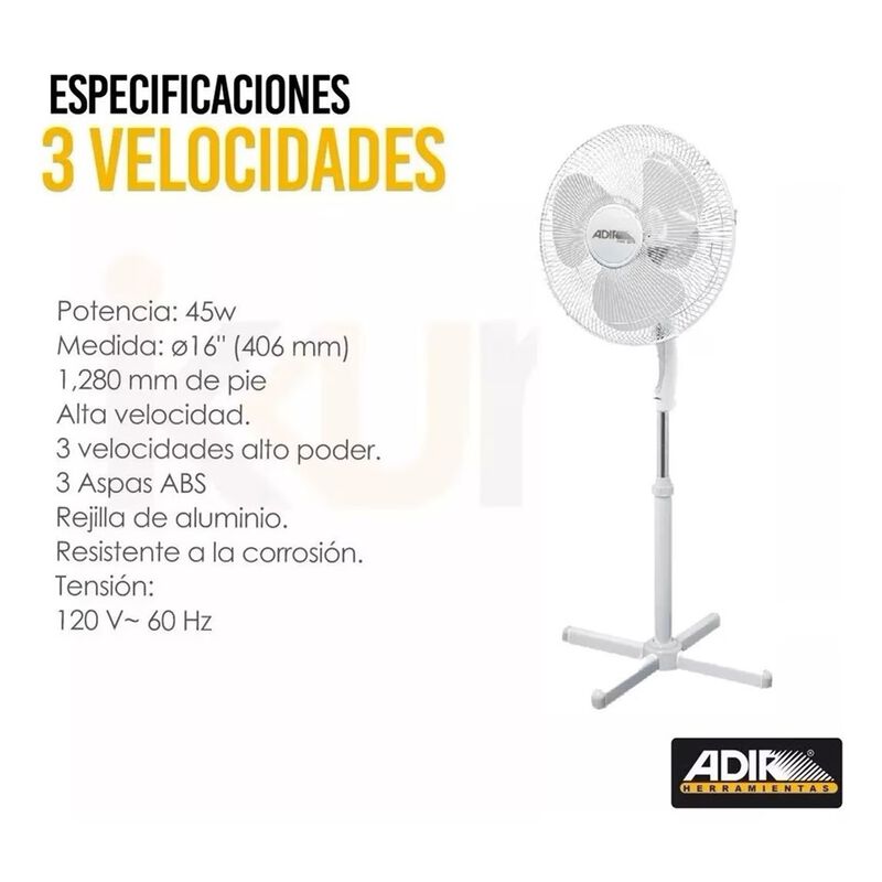 Ventilador de Pedestal Adir de 3 velocidades image number null