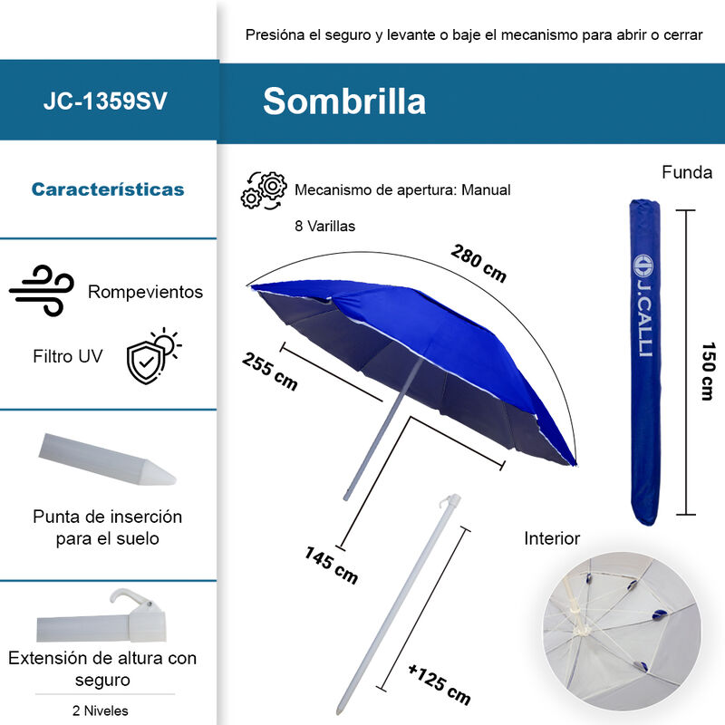 Sombrilla De Playa Grande 2.80m Uv Y Rompe Vien... image number null