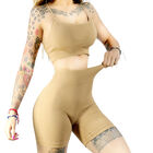 Conjunto Deportivo Para Mujer Short Biker Y Top Conj-050 Beige Stretch Fit