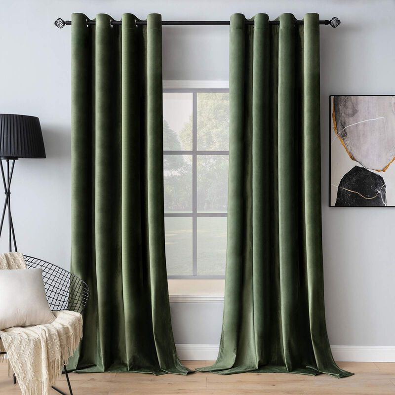 Juego De 2 Cortinas Miulee, Terciopelo, Verde O... image number null