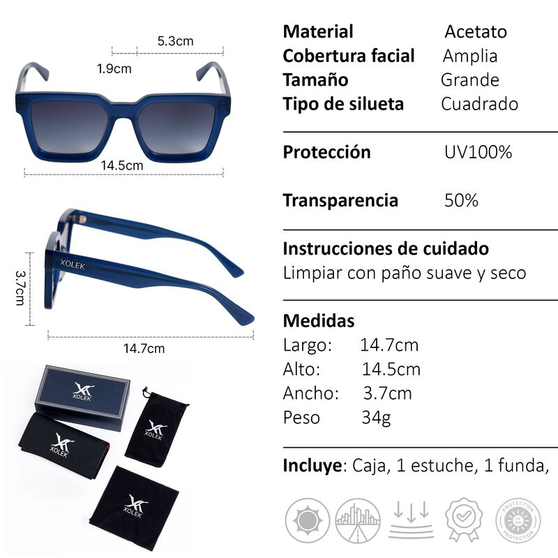 Lentes De Sol Xolek 108 Acetato Cr39 Rb UV tota... image number null