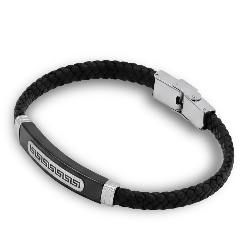 Pulsera De Acero Y Piel En Color Negro image number null