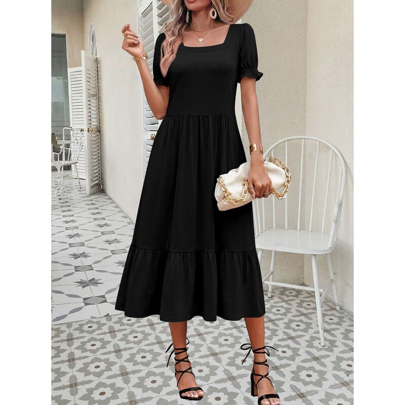 Vestido Midi Negro Zeagoo con Mangas Abullonada... image number null