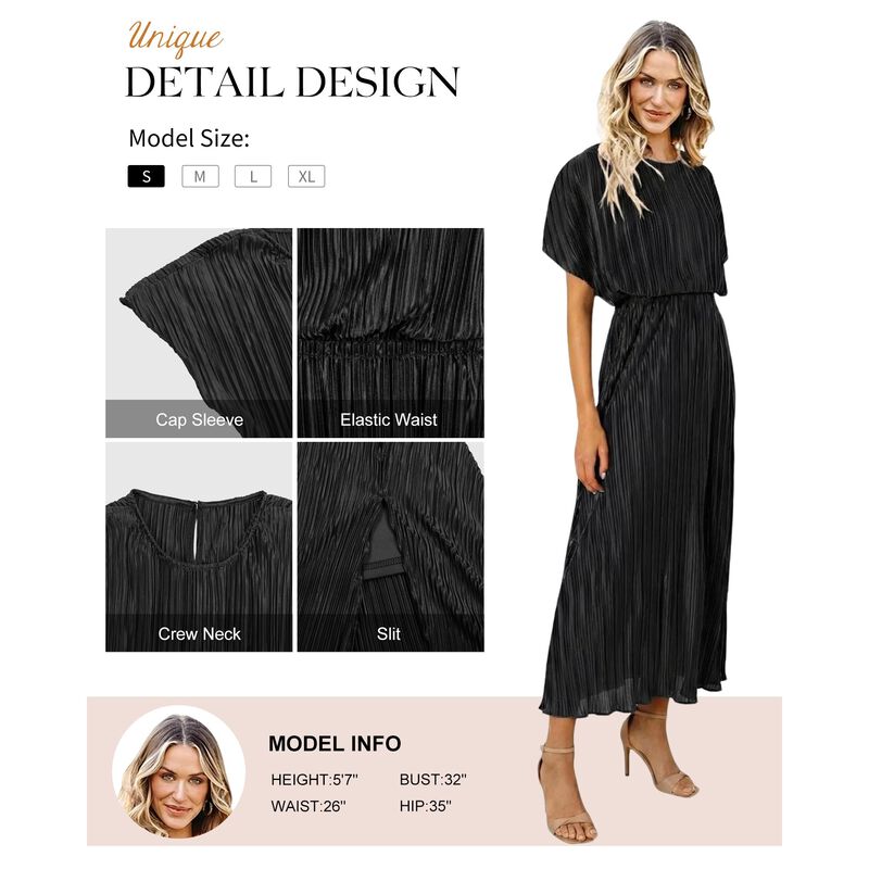 Vestido Maxi Ecowish Plisado Manga Larga Negro image number null