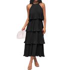 Vestido Zesica Sin Mangas Volantes Chiffon Largo Midi Negro