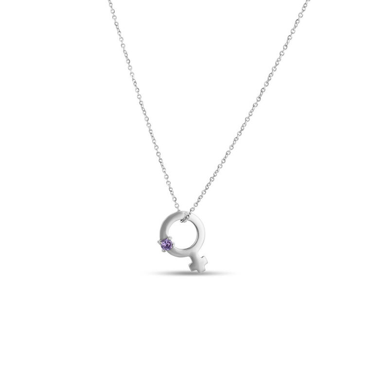 Dije Con Cadena Oro Blanco 14k Zirconia Amatist... image number null