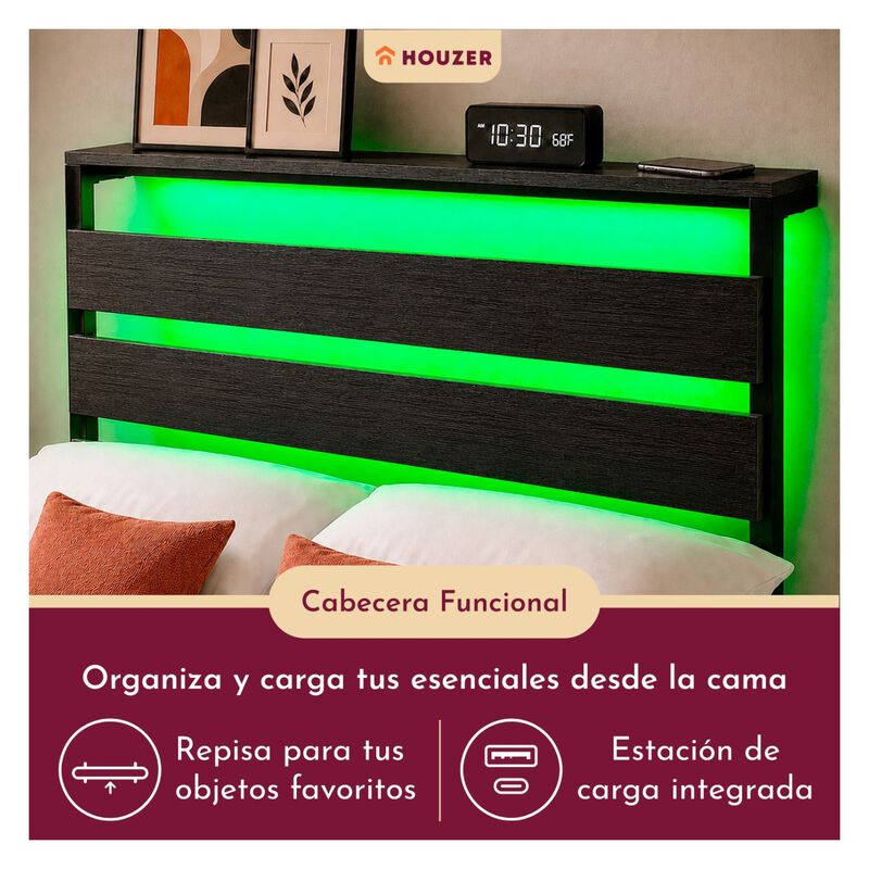 Base Cama Individual Moderna Luz Led Usb C Refo... image number null