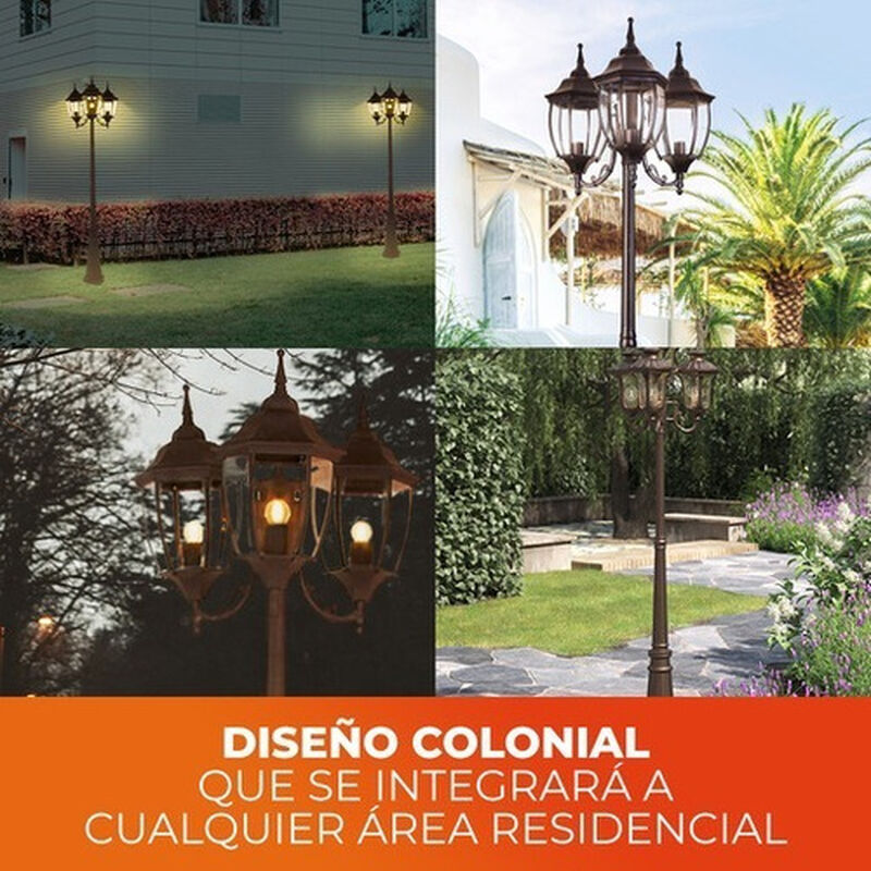 Lampara Poste Piso Badalona 3 Faroles 77w Negro... image number null