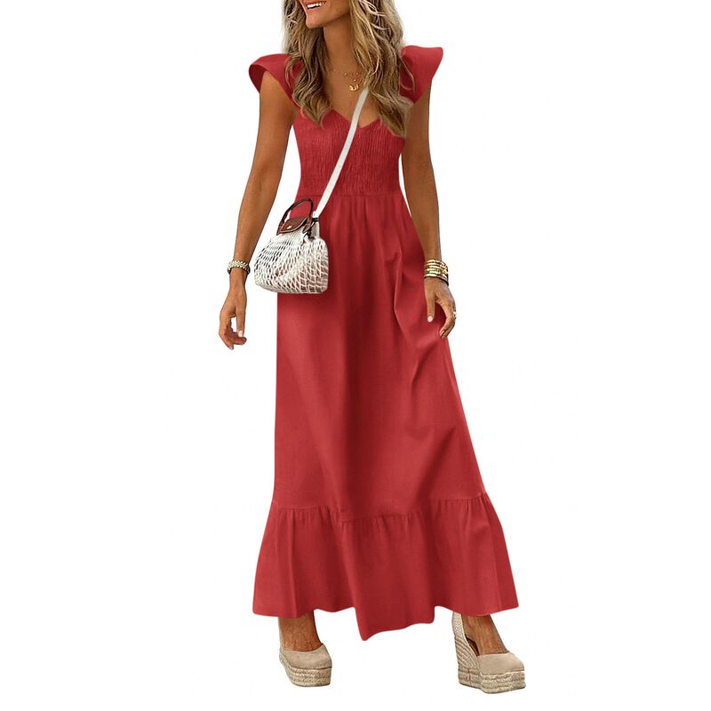 Vestido Prettygarden Maxi Rojo Fruncido image number null