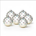 Set De 6 Esferas Navide&ntilde;as Blanco Mate 8 Cm -  Piedras Iridiscentes