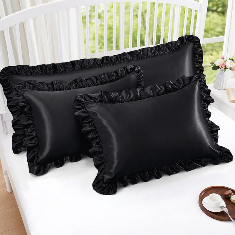 Pack De 2 Fundas De Almohada Satinadas Negras C... image number null