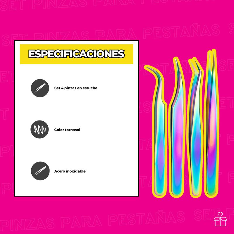 Set De 4 Pinzas Kit De Pestañas 1x1 Volumen Tor... image number null