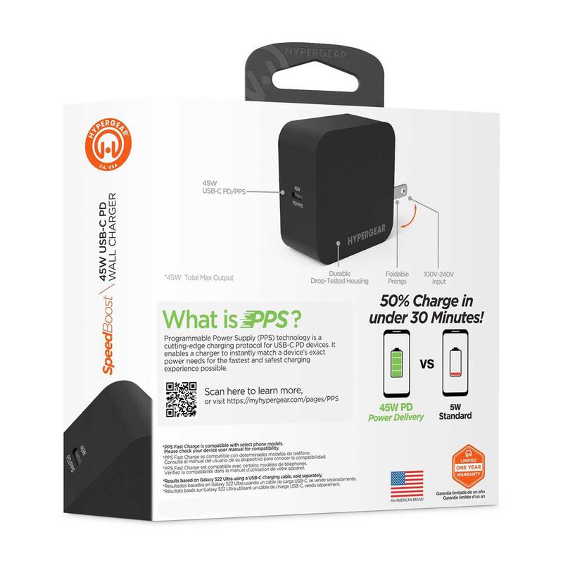 Cargador Super r&aacute;pido AC HYPERGEAR USB-C PD 45W... image number null