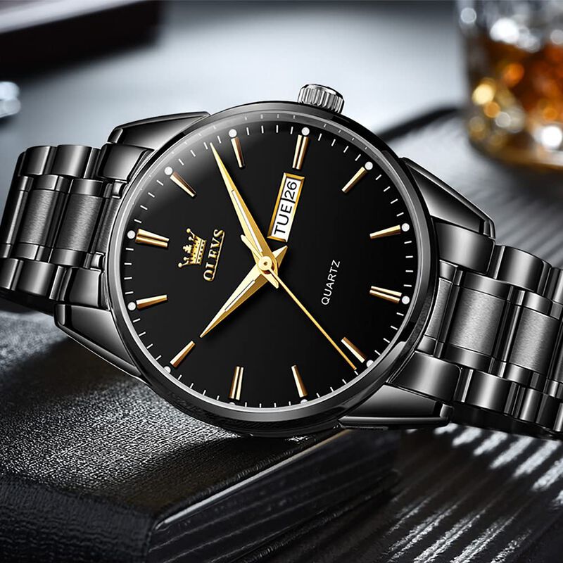 Reloj Olevs Negro De Acero Inoxidable Impermeab... image number null