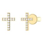 Broqueles De Cruz En Oro Amarillo De 14k Con 10pts De Diamante