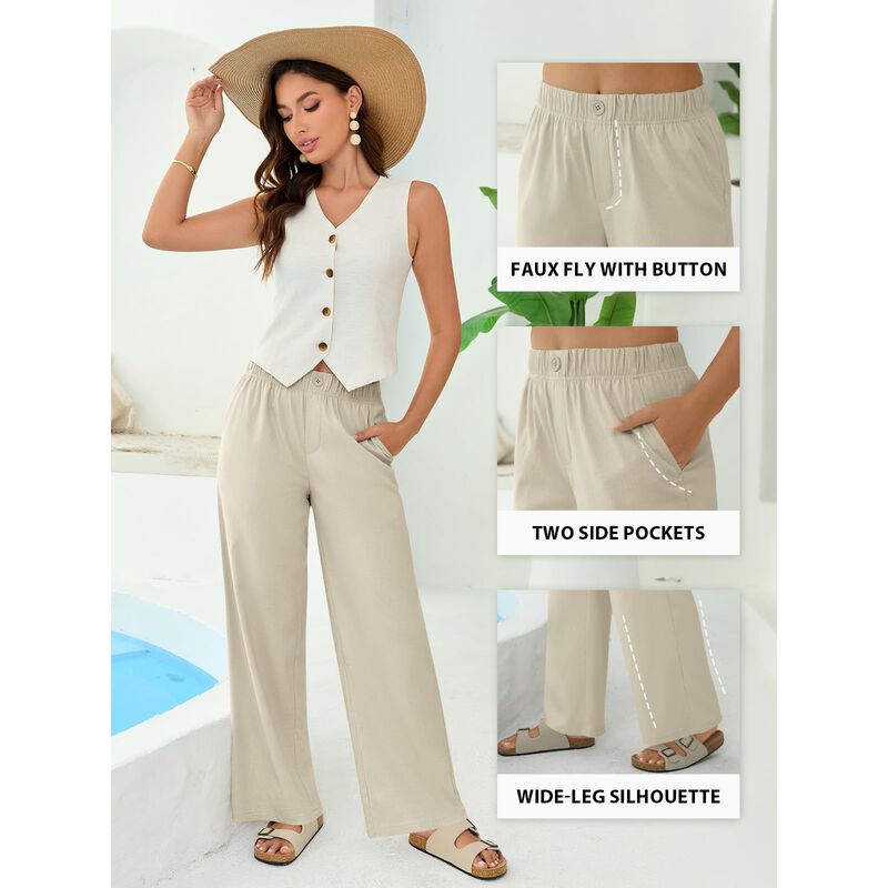 Pantalones de Lino Copyleaf, Pierna Ancha y Cin... image number null
