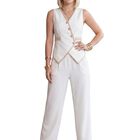 Conjunto 2 Piezas Elegante Conj-0214 Blanco Chaleco Moderno Y Pantal&oacute;n Palazzo De Corte Sofisticado Para Mujer