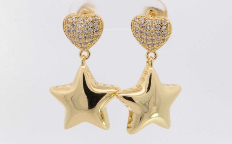Aretes coraz&oacute;n con estrella colgante image number null