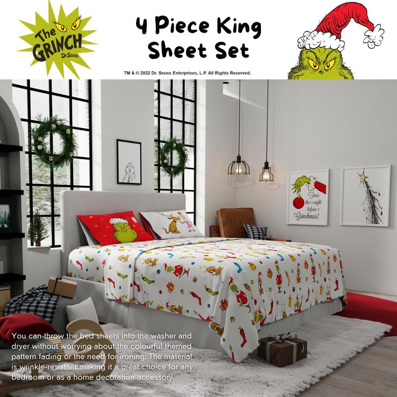 Juego De S&aacute;banas Franco King Dr. Seuss Grinch D... image number null