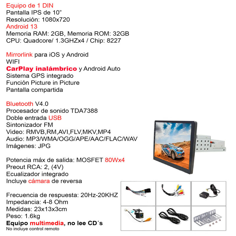 Autoestéreo Vak 3700U 1 Din 10" Android Carplay... image number null