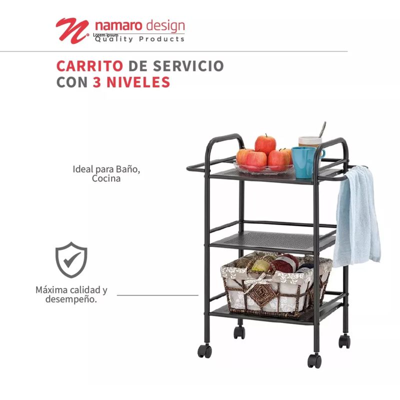 Carrito de Servicio Negro con 3 Niveles image number null