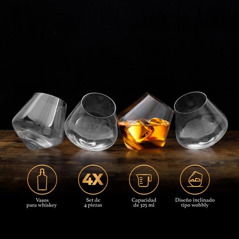 4 Vasos de Vidrio para Whisky Inclinados 325Ml image number null