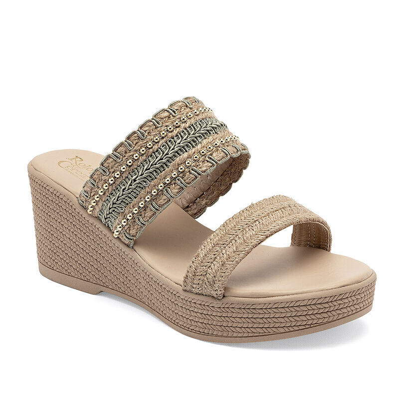 Rojo Cereza sandalia cu&ntilde;a para mujer beige verd... image number null