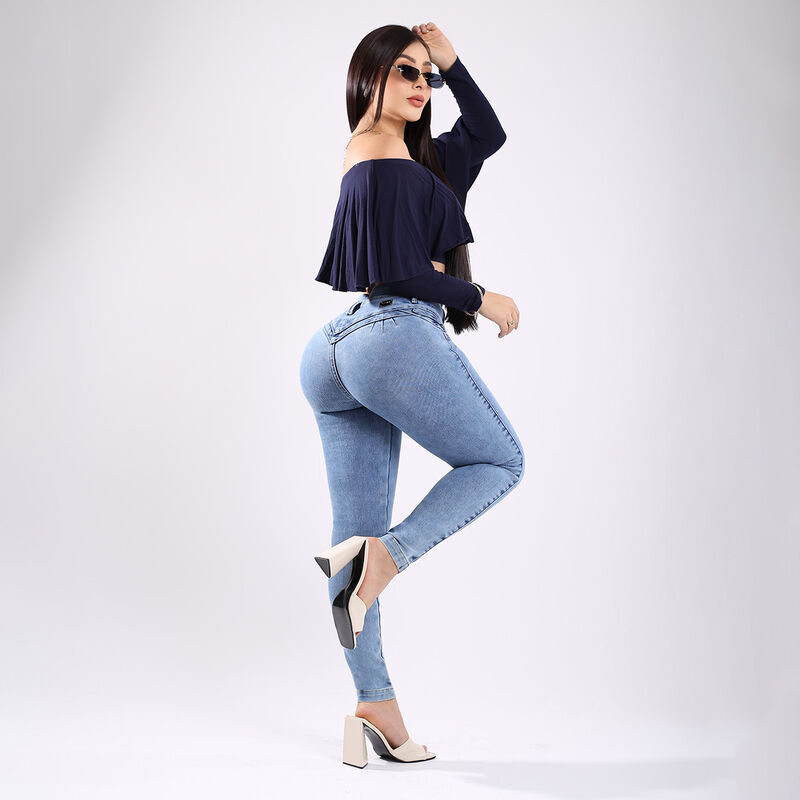 Pantal&oacute;n Skinny Mujer Nyk Azul Claro Tiro Medio image number null