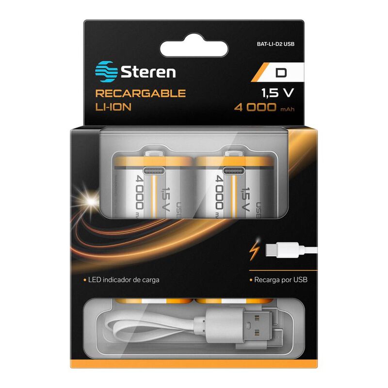 2 baterías recargables USB Li-Ion tipo D, de 60... image number null