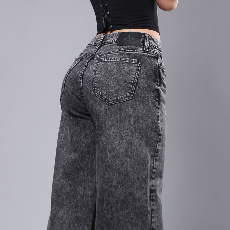 Pantal&oacute;n Savi Negro Wide Leg Tiro Medio Mujer S... image number null