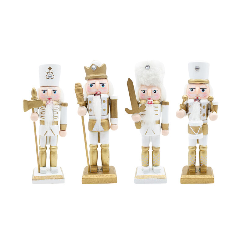 Set 4 Cascanueces De Madera 13cm Blanco Y Dorad... image number null