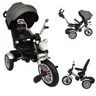 Triciclo Multifuncional 8 En 1 Asiento Giratorio 360&deg; Toldo Canasto Luces Ni&ntilde;os 1-3 A&ntilde;os 30kg Gris