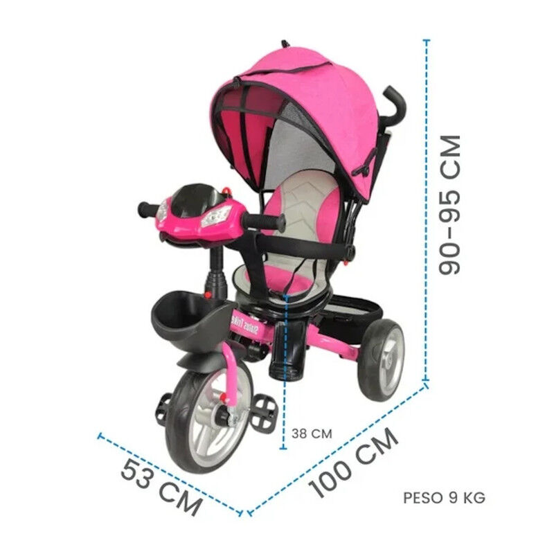 Triciclo Para Ni&ntilde;os Rosa 7en1 Con Asiento Girat... image number null