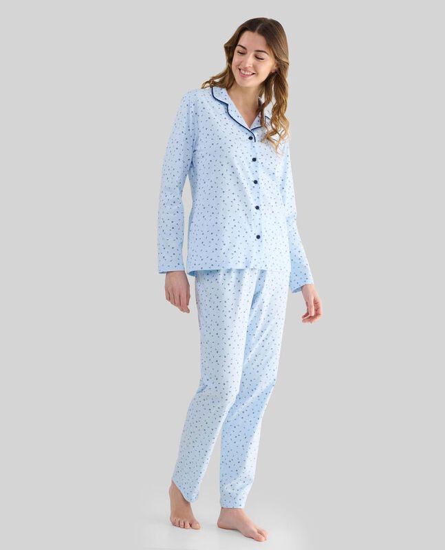 Pijama Florecitas Abierto Celeste image number null