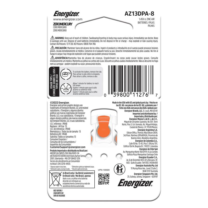 Pila Energizer Auditiva 13 Blister 48 Unidades image number null