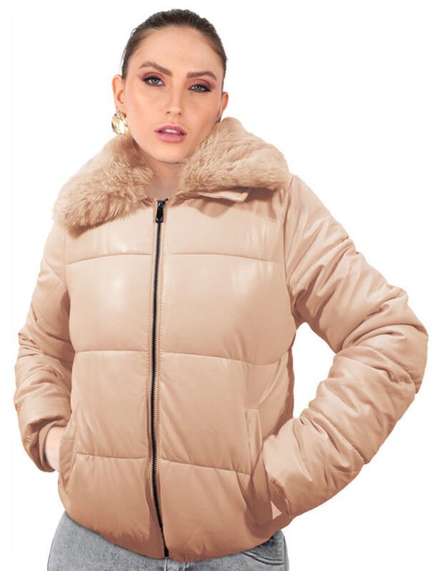 Chamarra Brillosa Acolchada Cuello Peluche Came... image number null