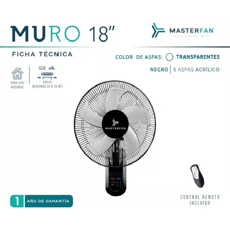 Masterfan Ventilador Muro Negro 3 Velocidades C... image number null