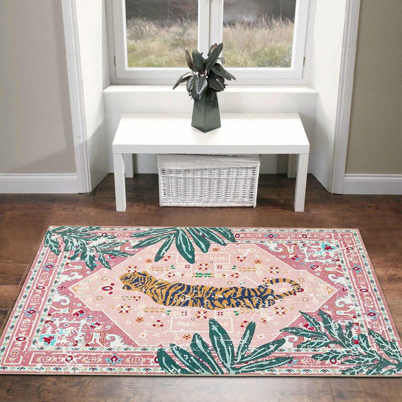 Alfombra Aldopein 64x91 Cm Rosa Boho Lavable Pa... image number null