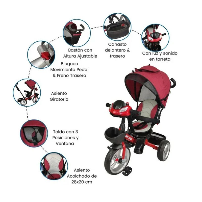 Triciclo Para Ni&ntilde;os Rojo 7en1 Con Asiento Girat... image number null